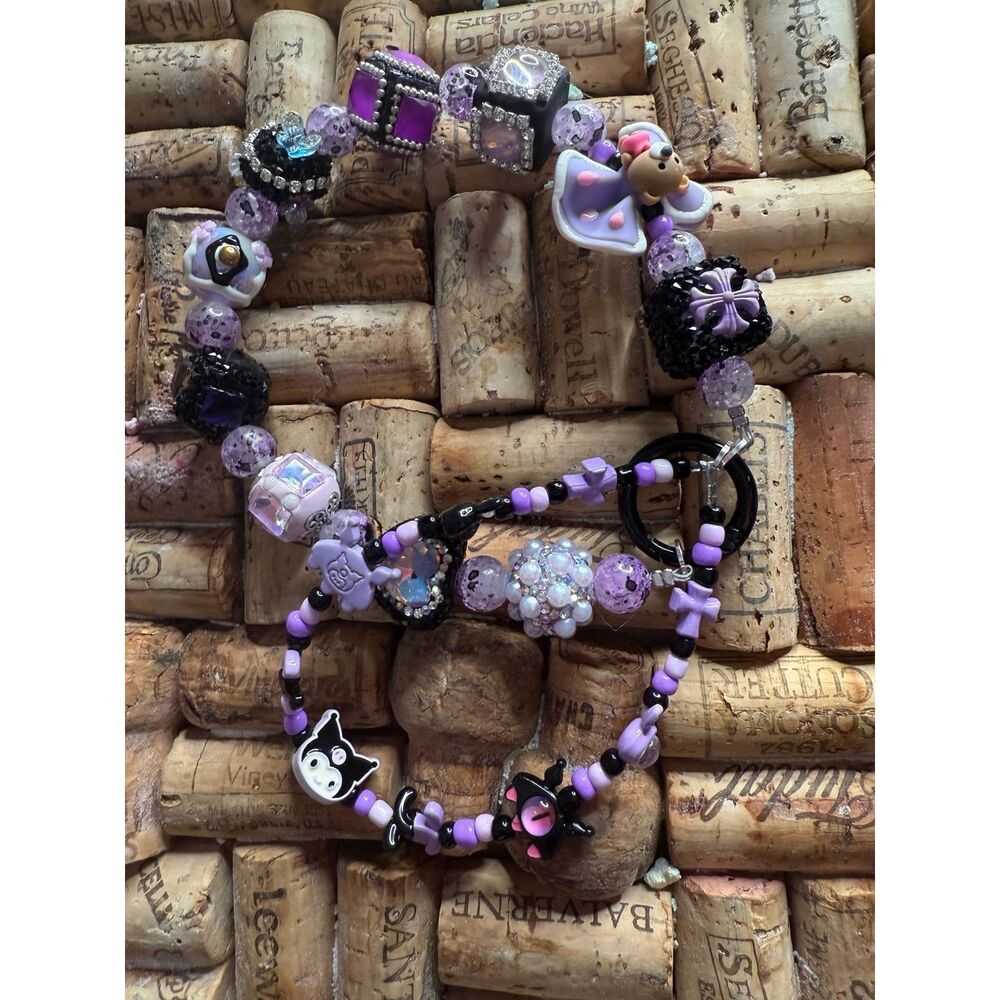 Handmade Kuromi phone chain, keychain, or bag charm